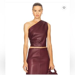 ZUT Laurel Leather Top in Burgundy One-Shoulder Leather Top